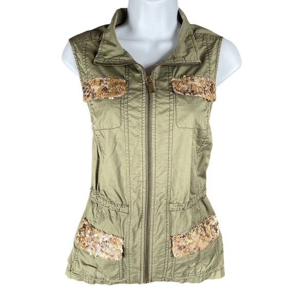 Chicos Womens Vest 0/S Green Office Work Career Sequin Capsule Everyday Minimal - Picture 1 of 13